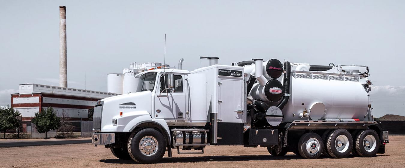 White Transwest branded Foremost hydrovac truck