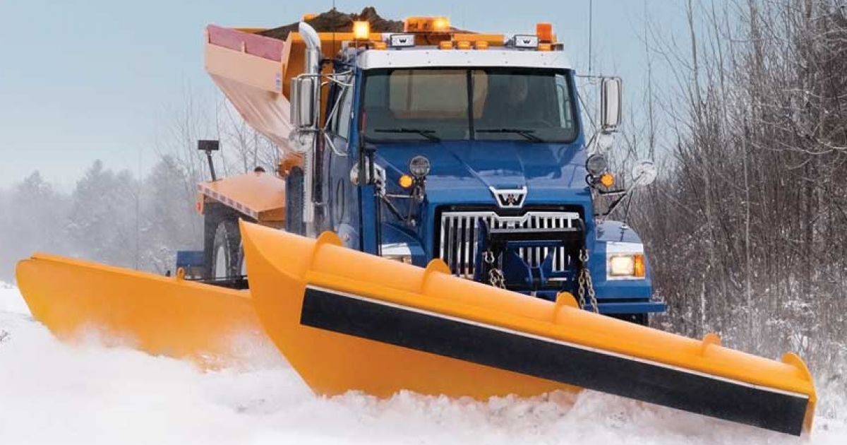 Front of a truck with a snow plow