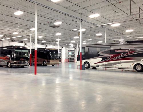 RVs inside a storage area