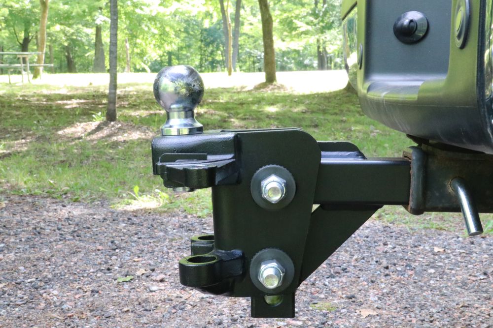 Close up of a weight-distribution hitch