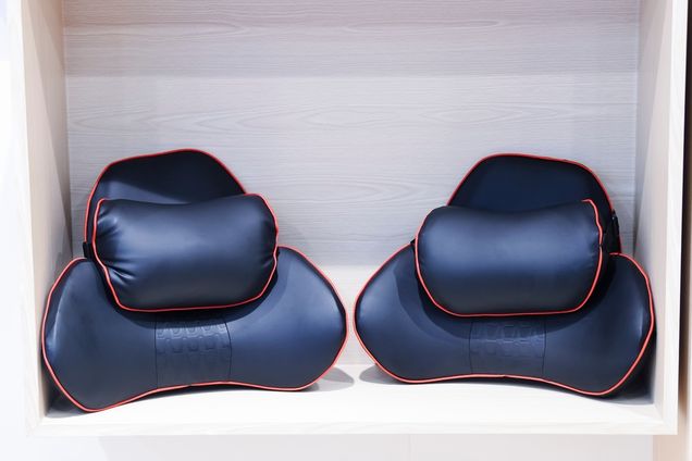 Pair of leather lumbar support pillows