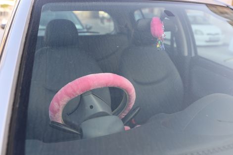 Pink fluffy steering wheel cover