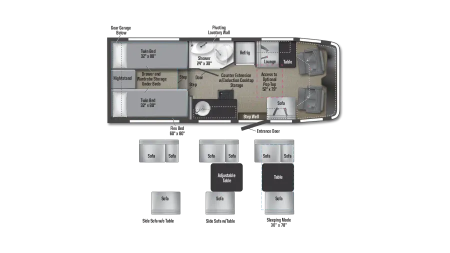 Overhead view of the EKKO 23B floor plan