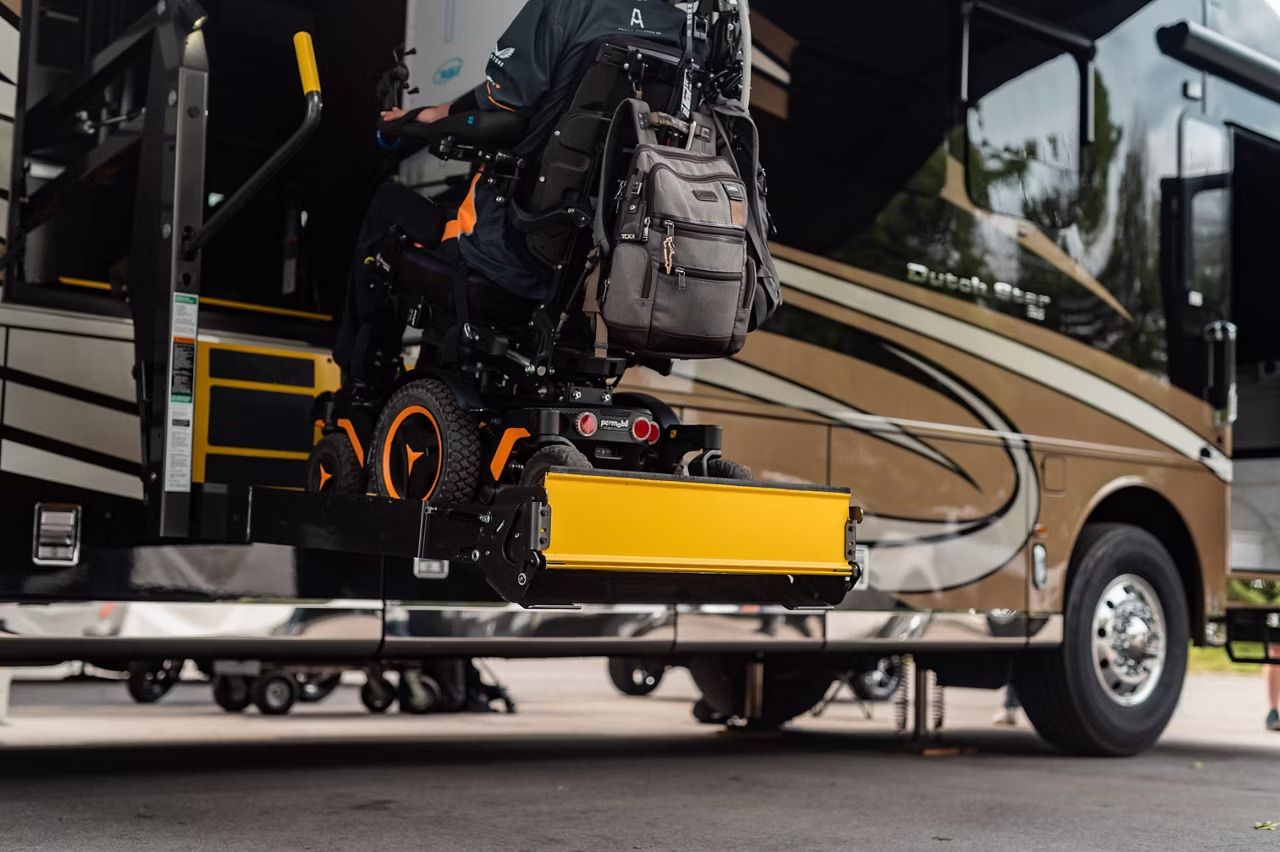 Wheelchair being raised into an RV