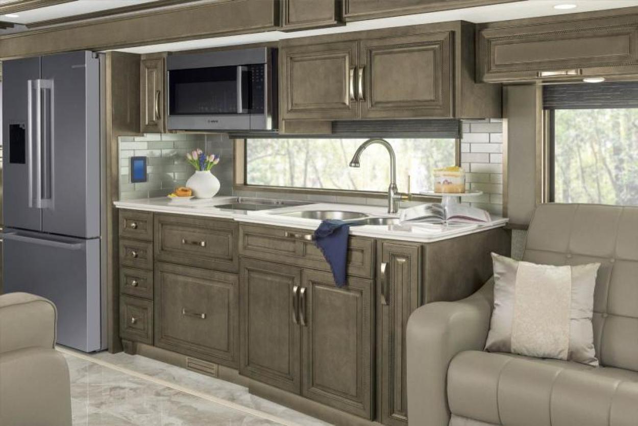 Interior kitchen inside the 2023 Newmar Essex Class A RV