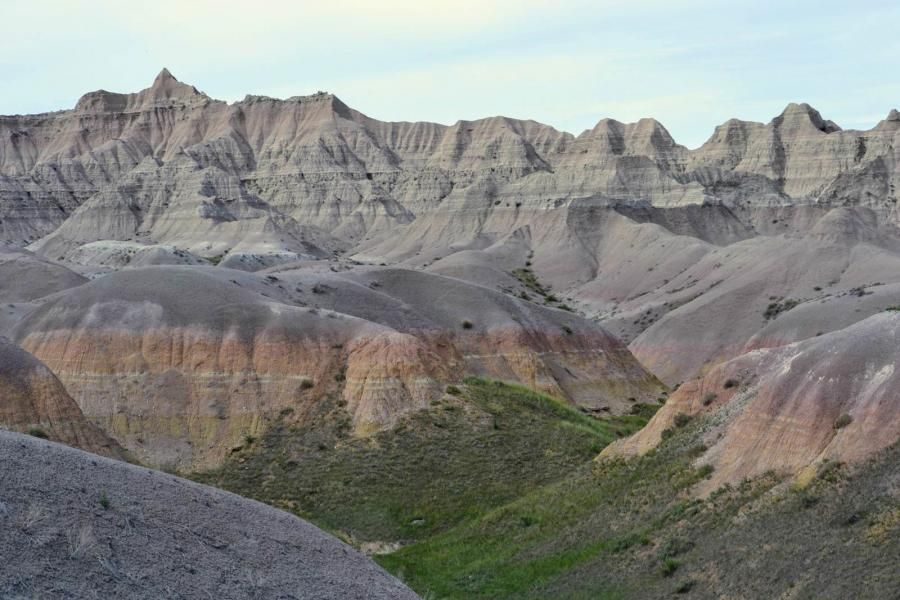 Aerial view of hills in Badlands National Park in South Dakota