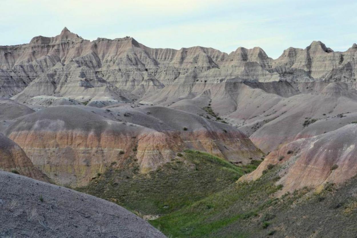 Aerial view of hills in Badlands National Park in South Dakota