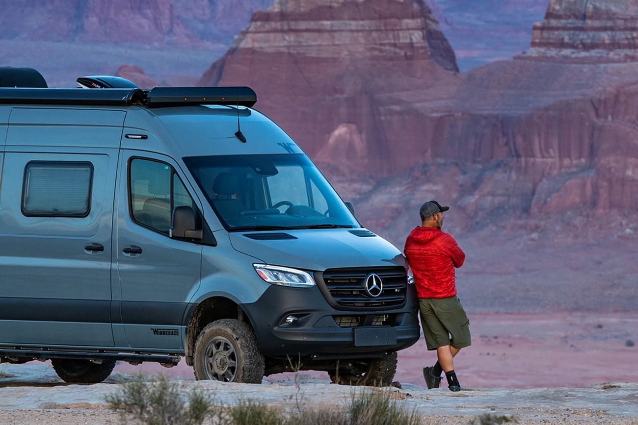 RV in a desert cliff setting