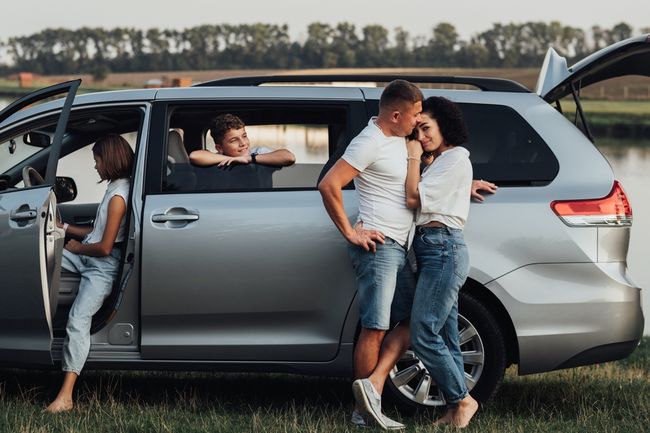 Family inside a minivan