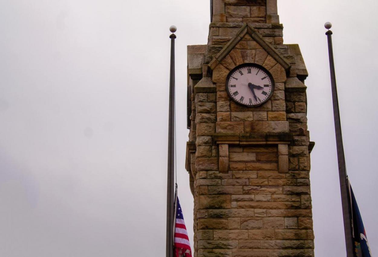 Clock tower in Corning, NY