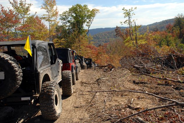 Jeep Jamboree convoy headed down a dirt road