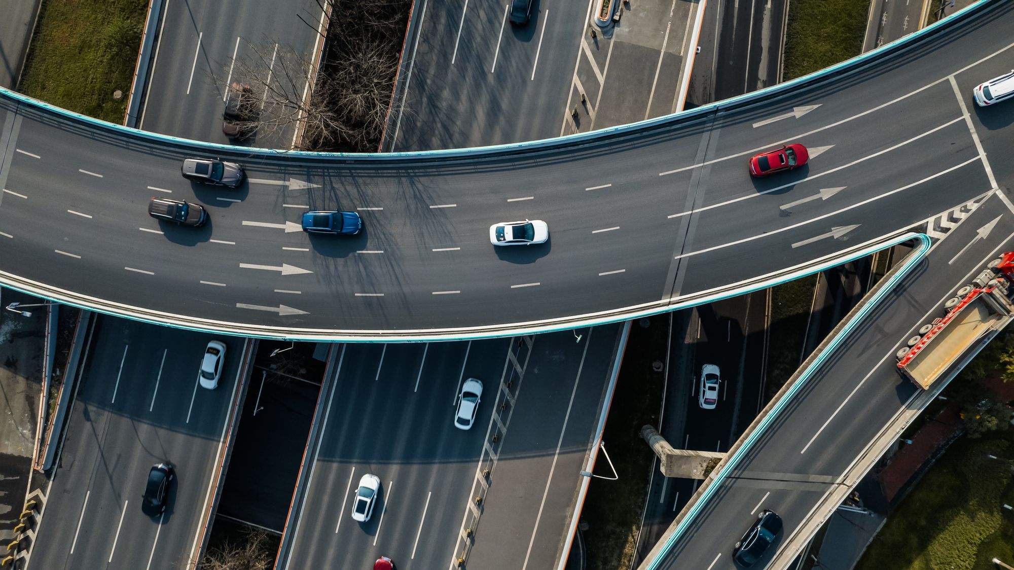 An aerial view of cars on the highway