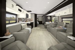 Front-to-back view inside a Class A RV
