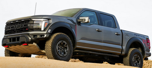 A gray colored Raptor trim of the Ford F-150