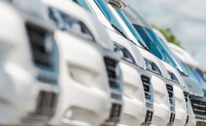 Close up view of camper vans lined up