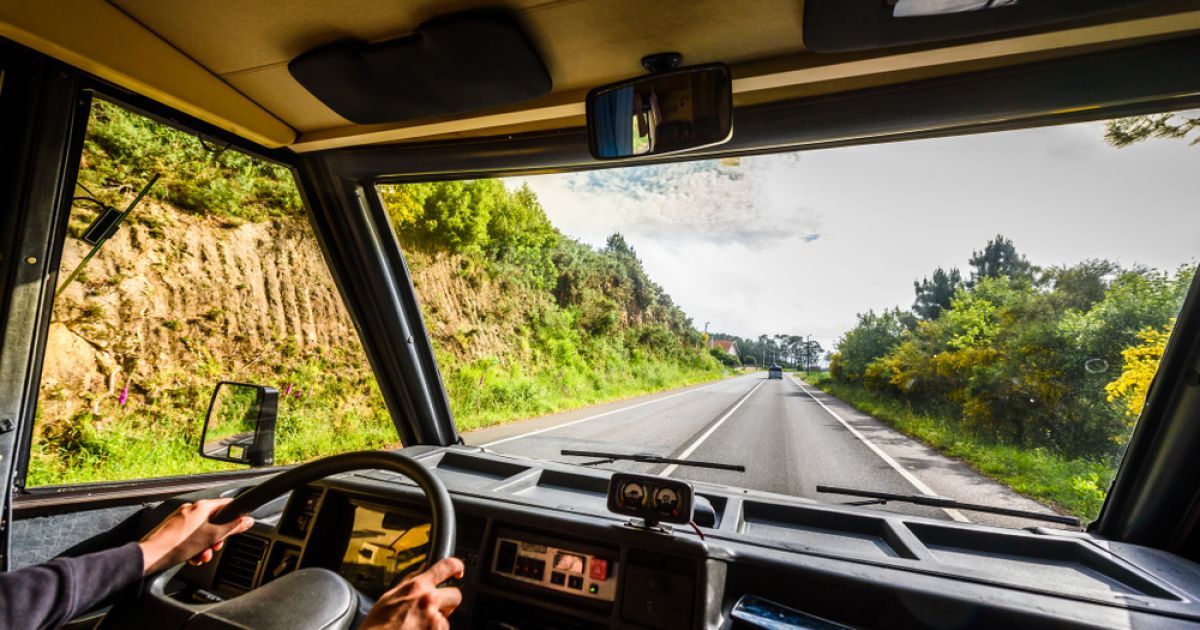 View out of the windshield of an RV