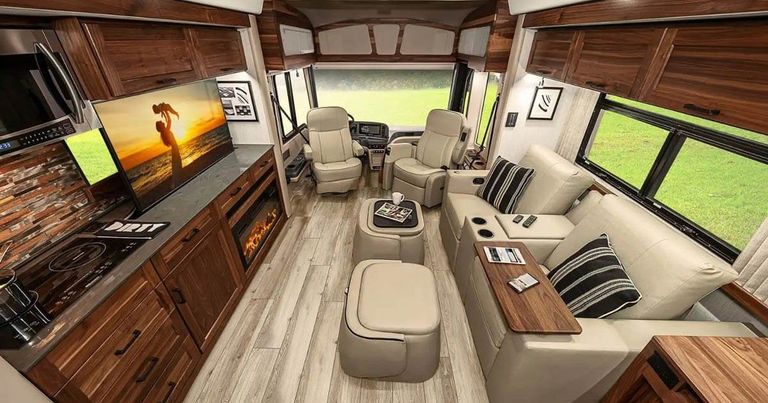 Inside a luxury upgraded Class A RV