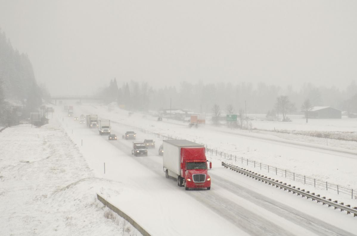 Commercial truck in a winter storm