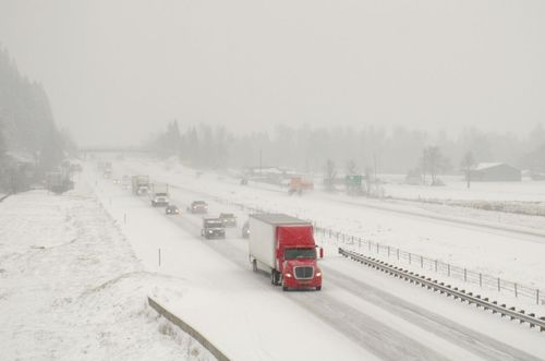 Commercial truck in a winter storm