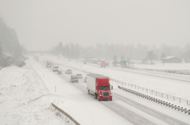 Commercial truck in a winter storm