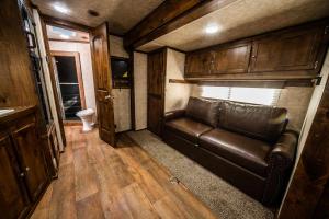 Living room inside a living quarters horse trailer