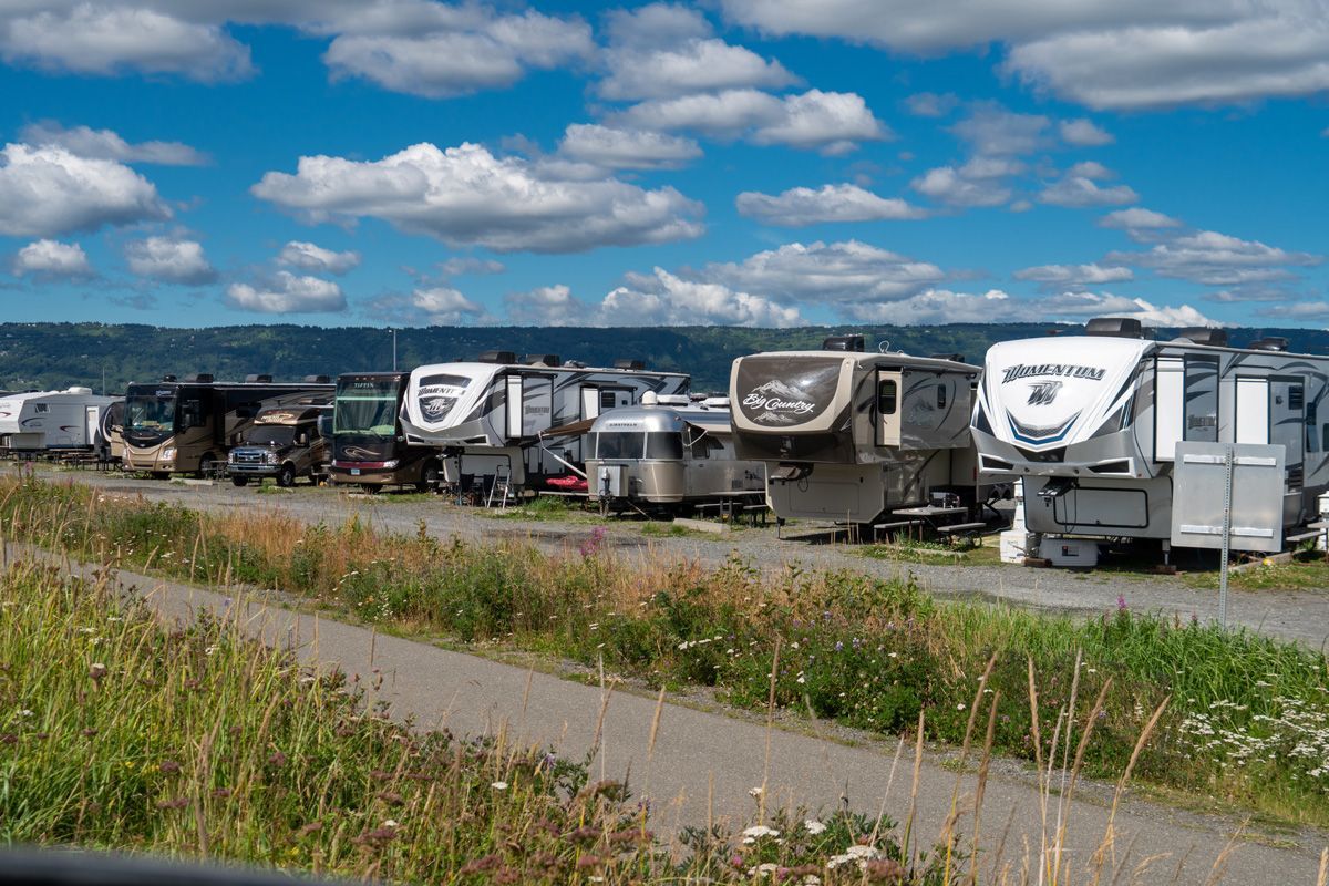 Campers lined up in a campground