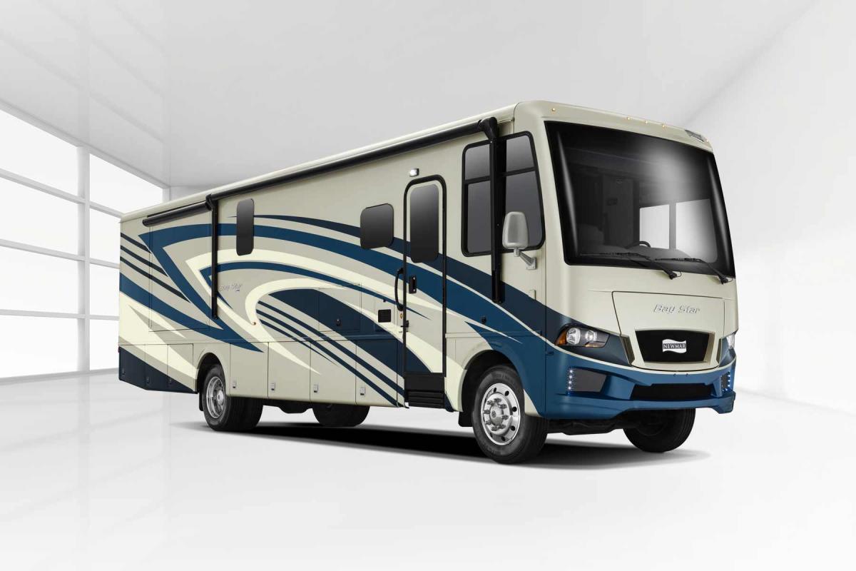 Newmar Bay Star Class A RV with blue exterior