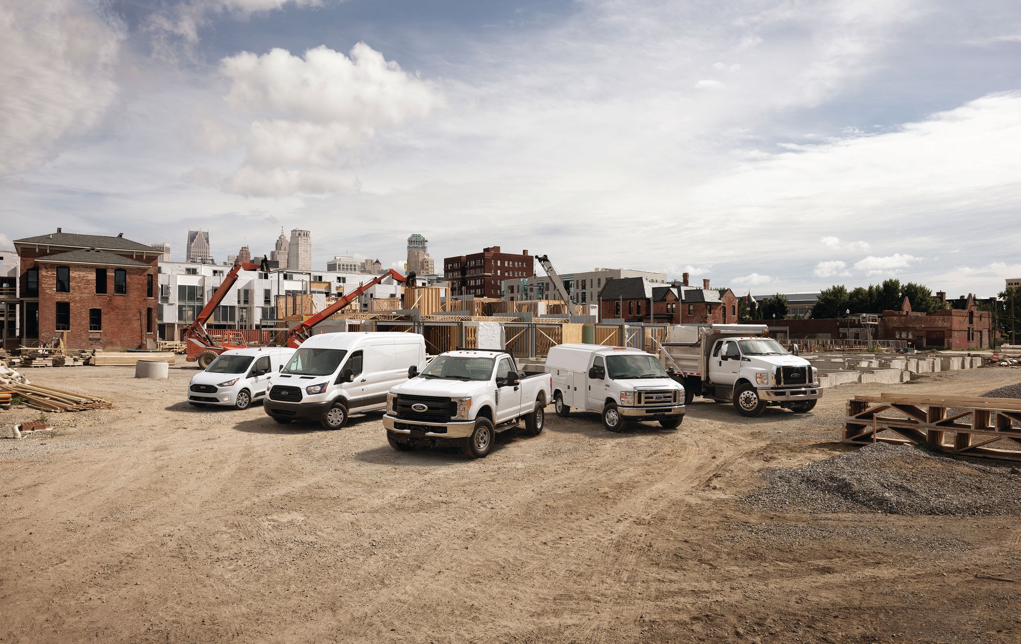 Work trucks at a construction site