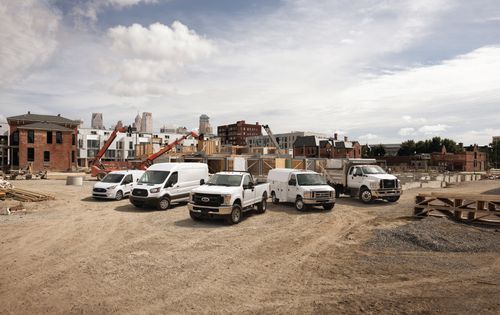 Work trucks at a construction site