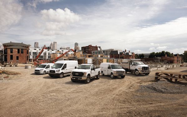 Work trucks at a construction site