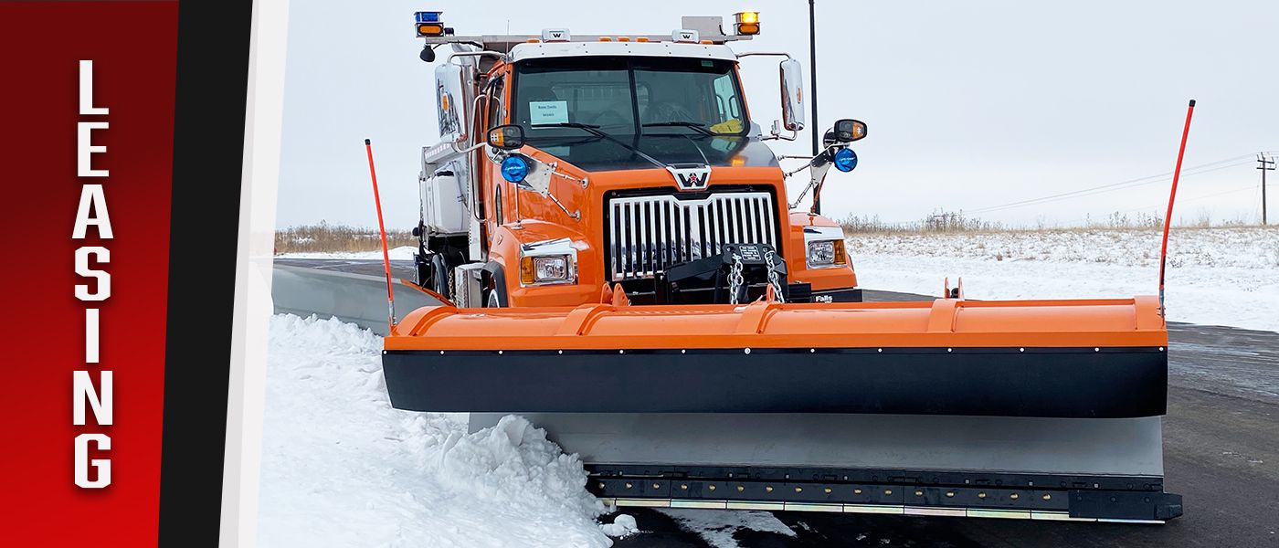 Snow plow with the word leasing