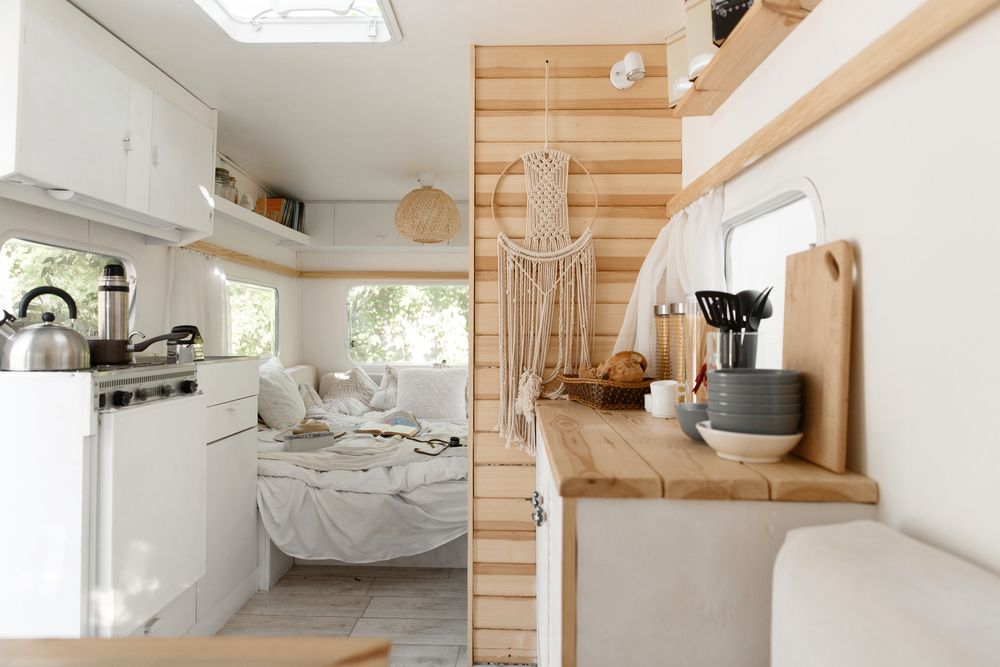 Interior view of a cozy camper