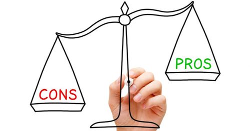 Drawing of scales saying "pros" and "cons"