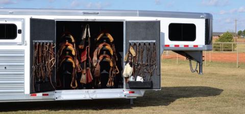 Storage unit inside a horse trailer