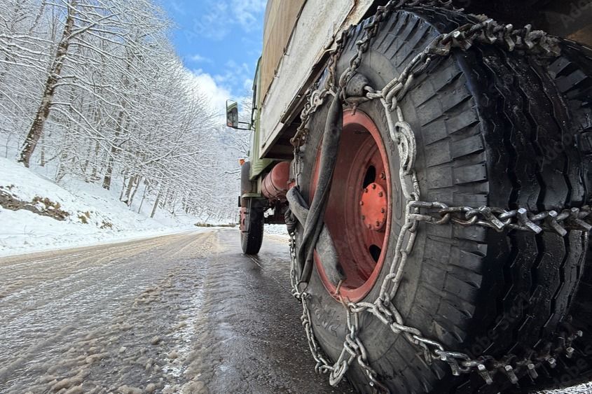 Truck chained up ready for ice 