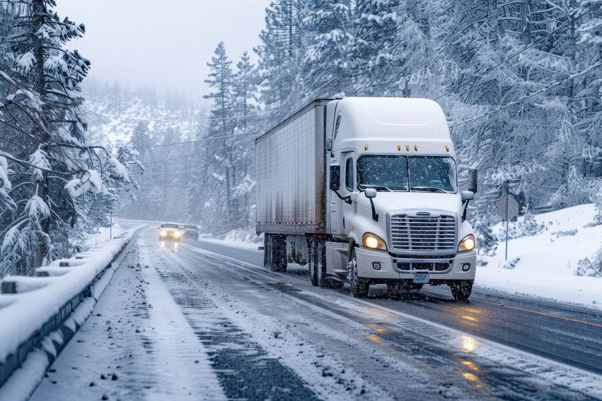 Truck on an icy mountain road