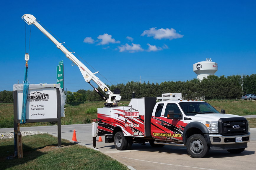 Multiple Transwest mobile service trucks and the people that perform the service