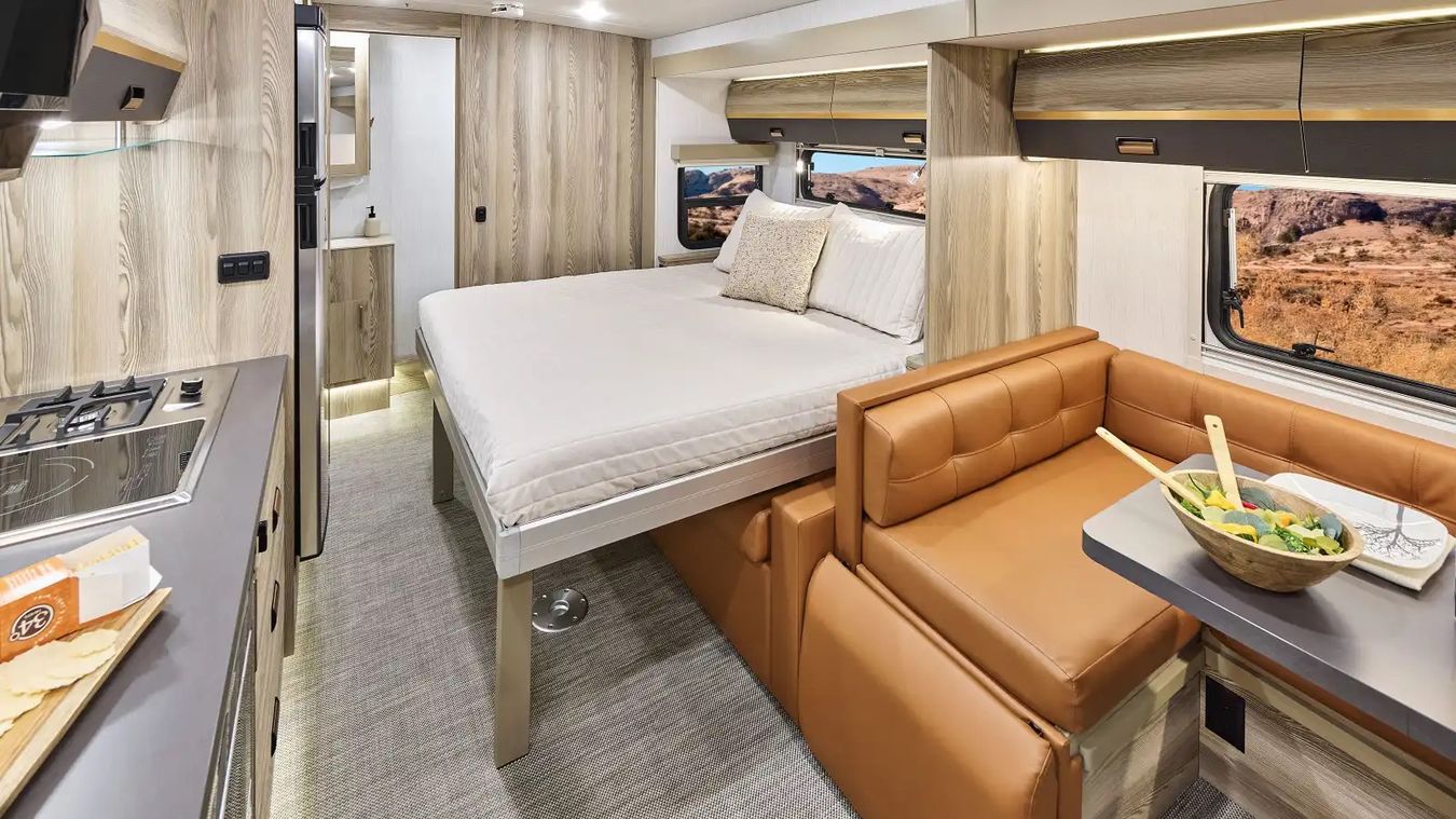 Bed and seating inside the Navion