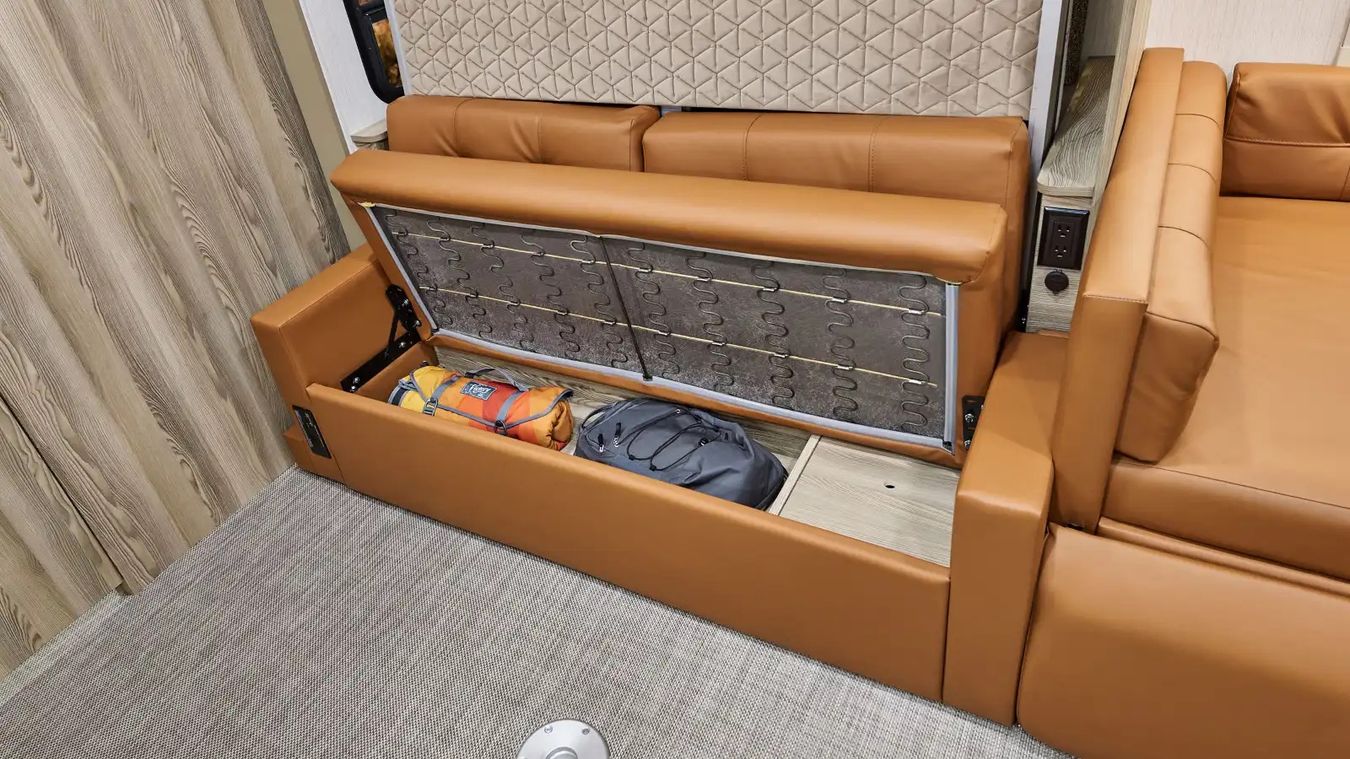 Under couch storage in the Navion
