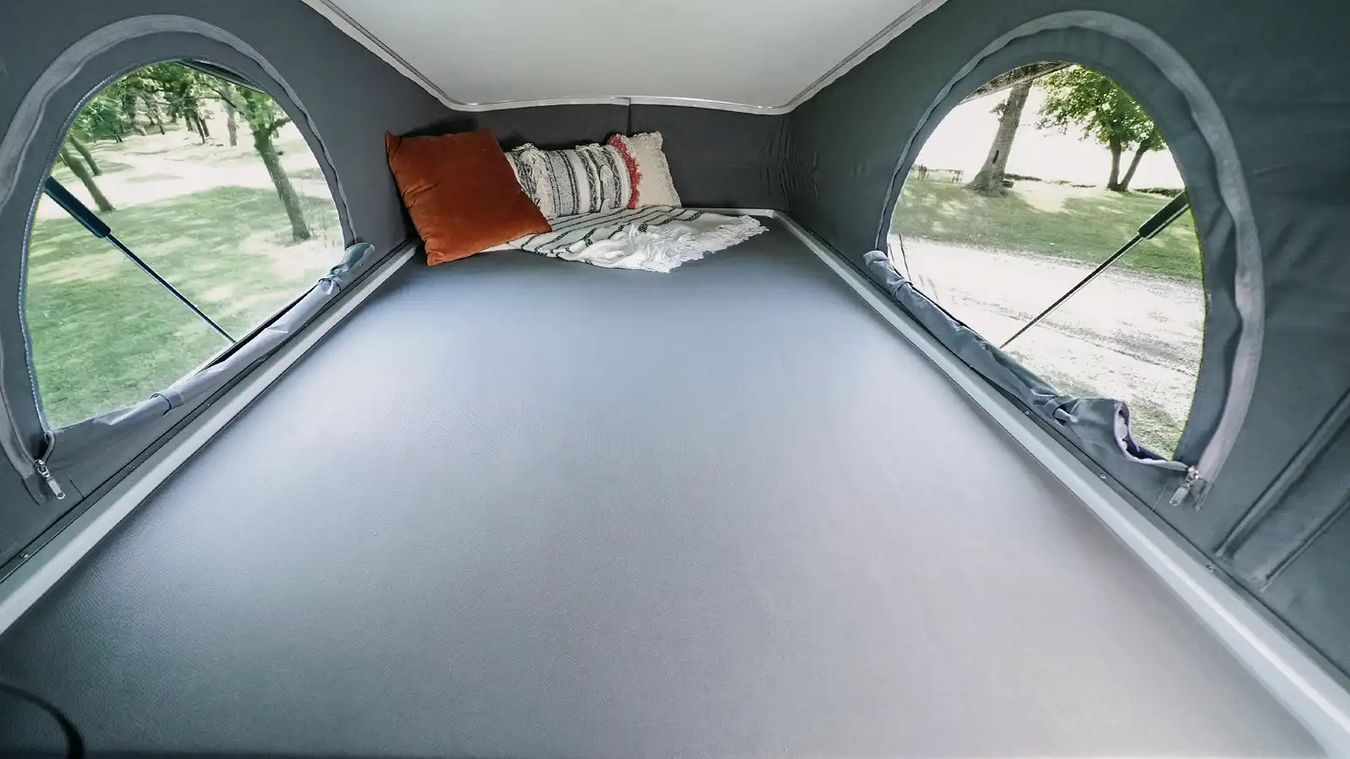 Pop-top bed inside the EKKO