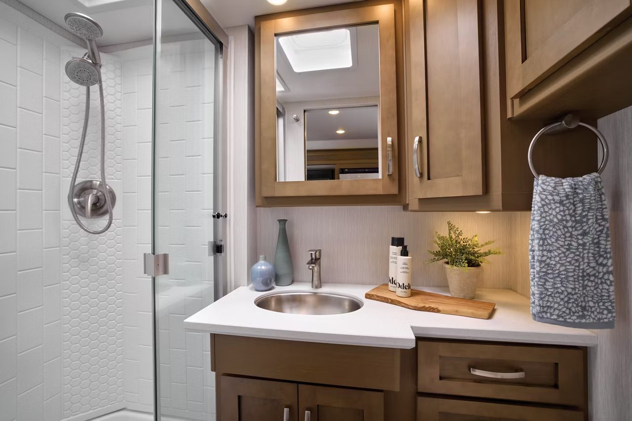 Vanity and shower inside the Bay Star Sport