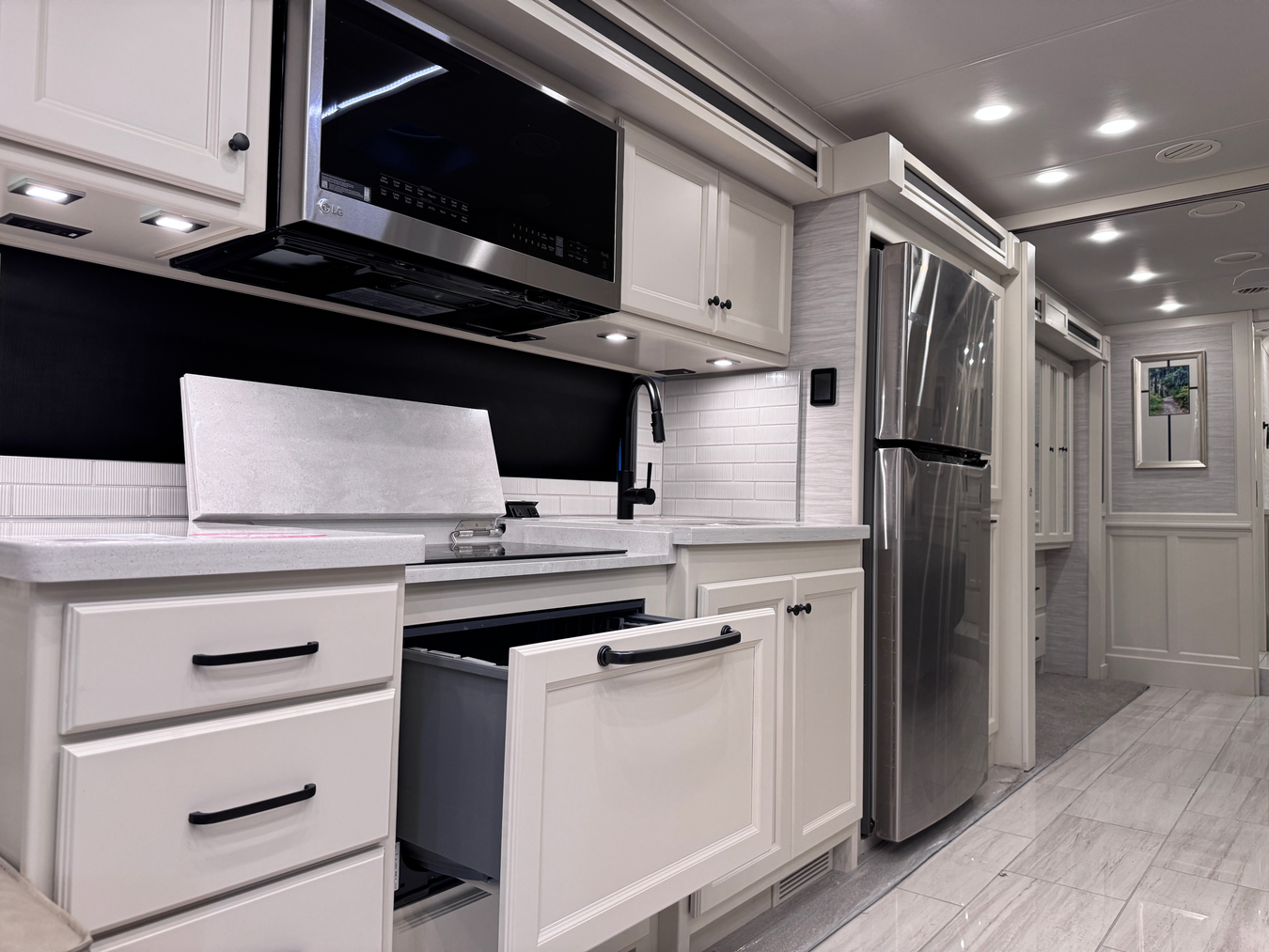 kitchen inside the Tiffin Allegro RED