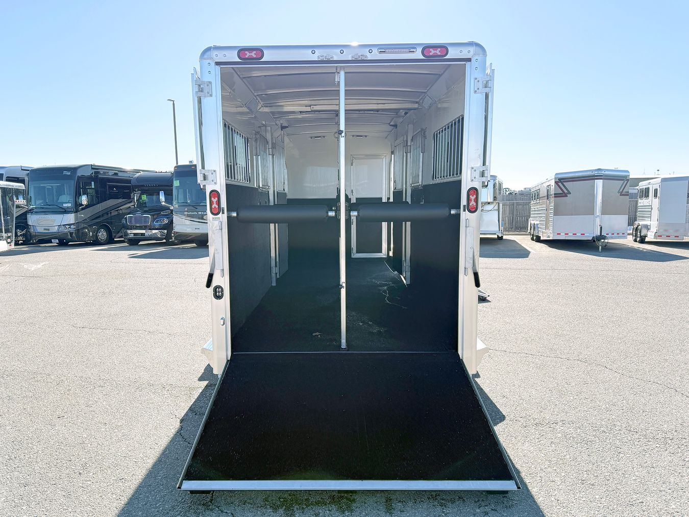 Rear of Cimarron Trailer with dutch doors and ramp open