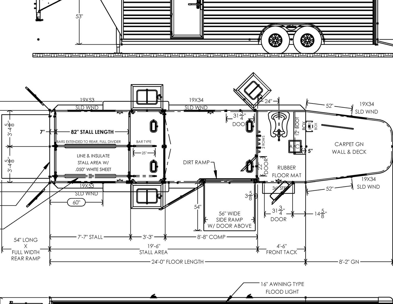 Floorplan of Cimarron 2+1 Horse Trailer