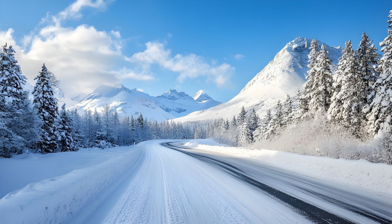 Icy road through the mountains