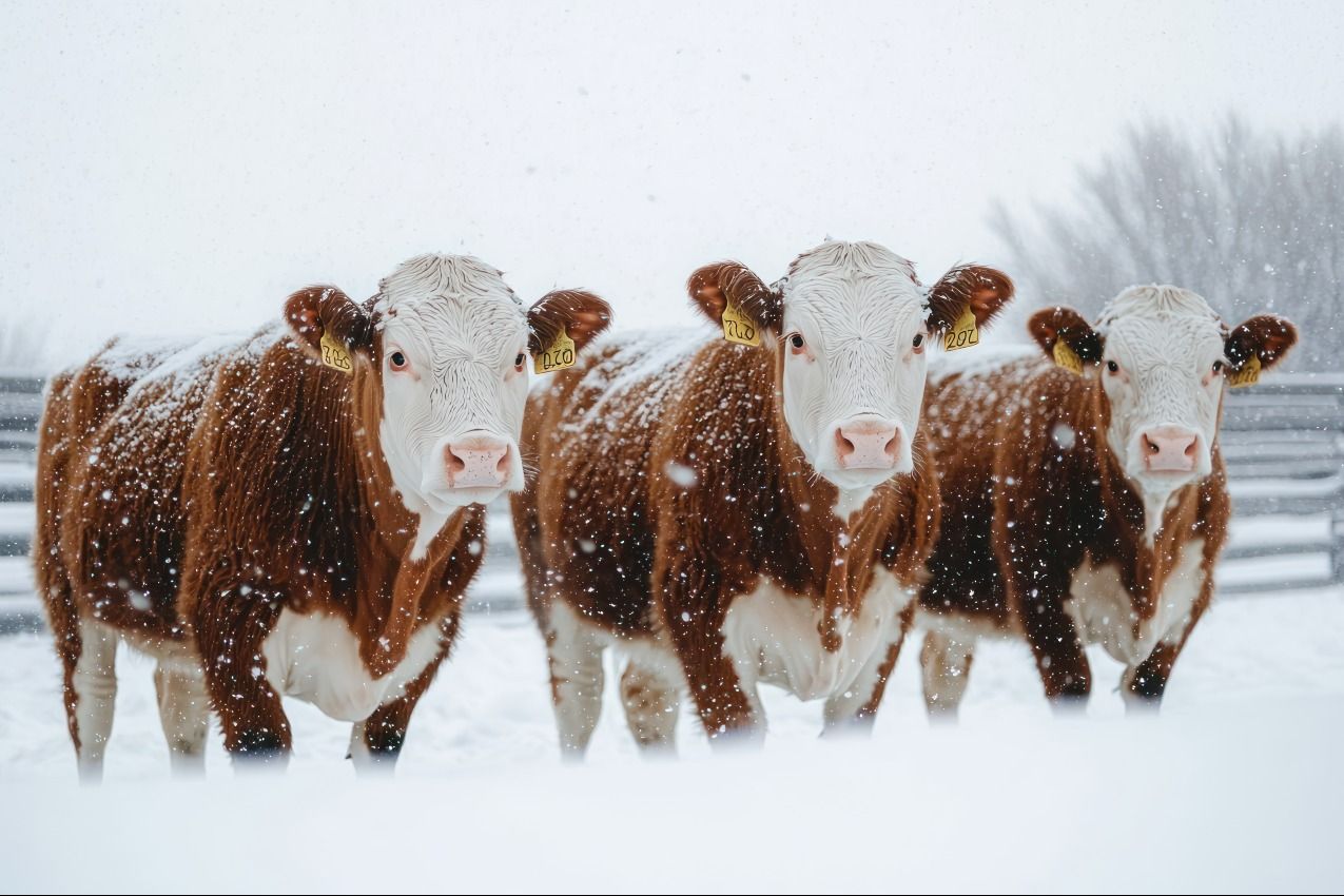Hereford cattle in snow