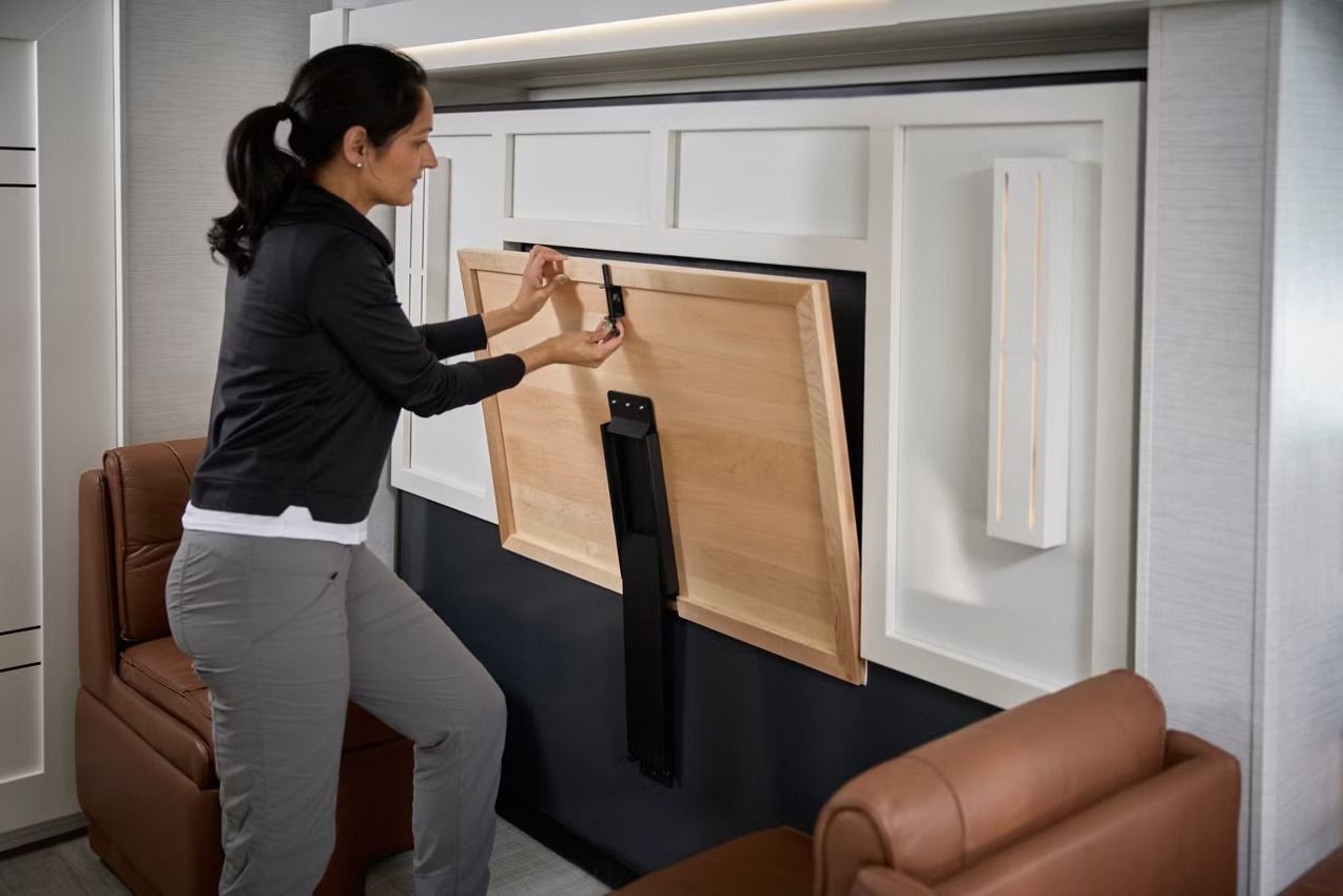 Woman lowers table