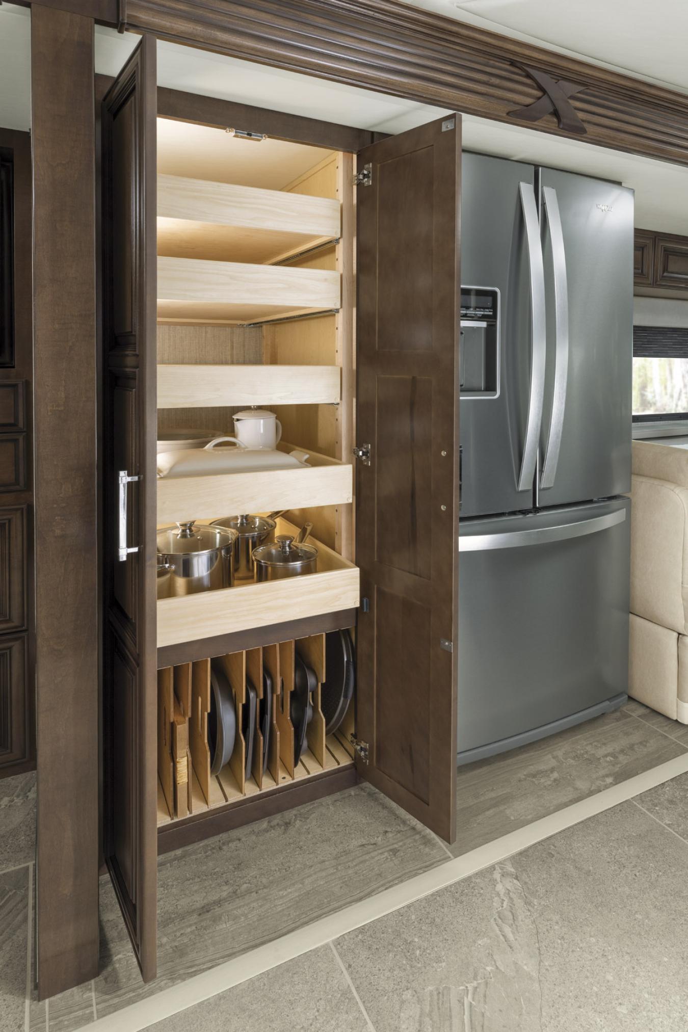Kitchen pantry and refrigerator