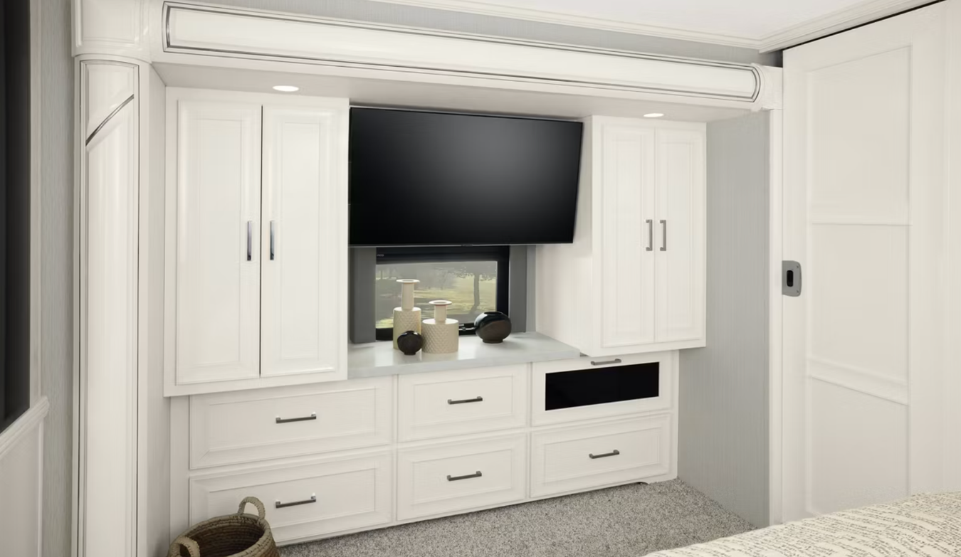 2026 Newmar bedroom dresser and TV