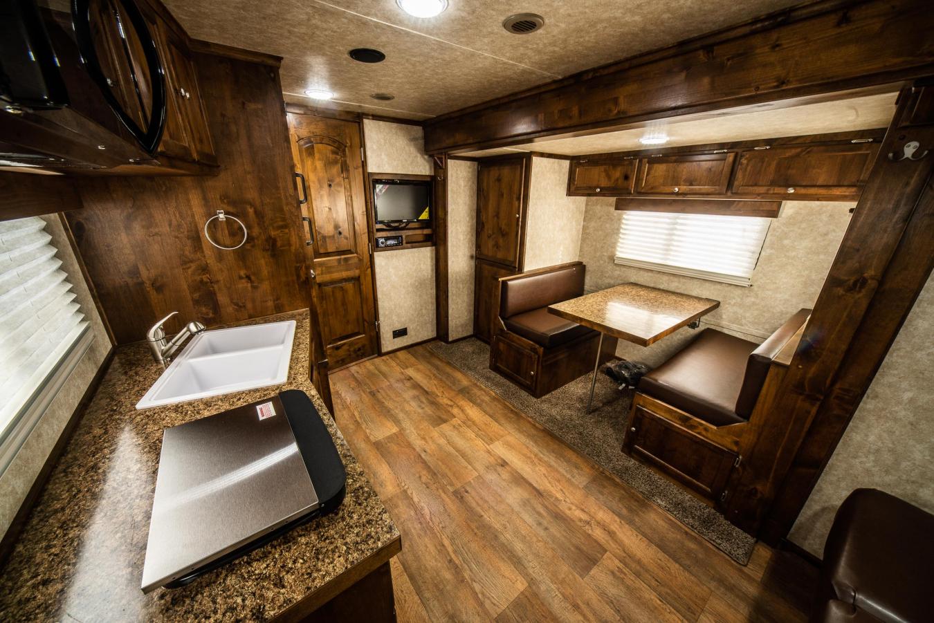 Living quarters inside of a Logan Coach Trailer